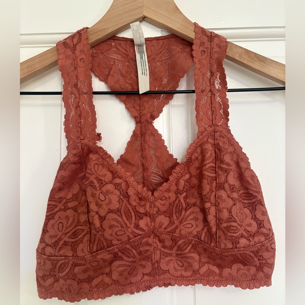Free People Womens Intimately Galloon Lace Racerback Rust Bralette Size X-Small